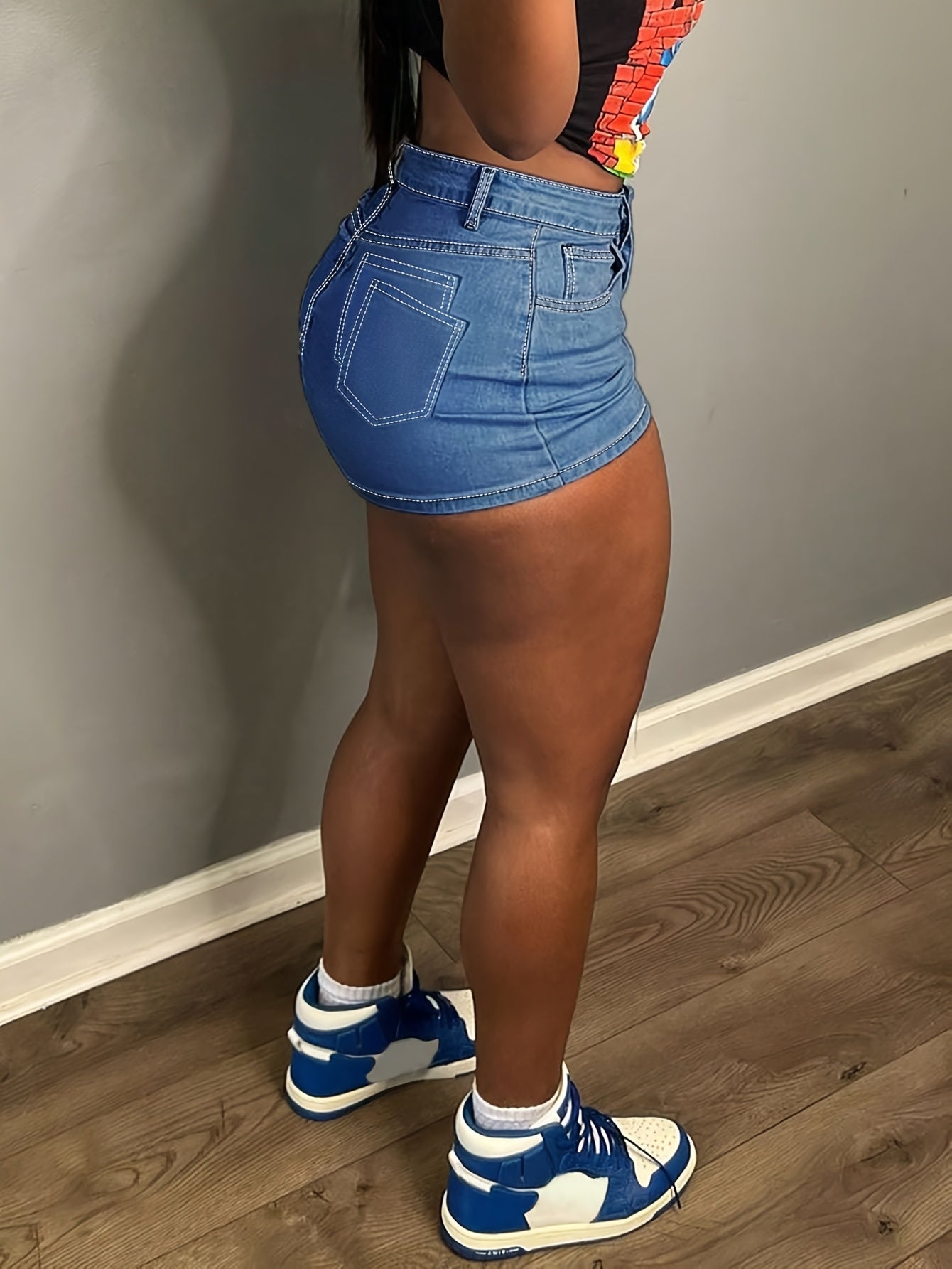 Seam-Detail Bodycon Denim Skirt